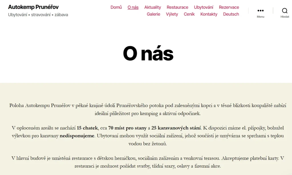 Správa webu autokempu 2