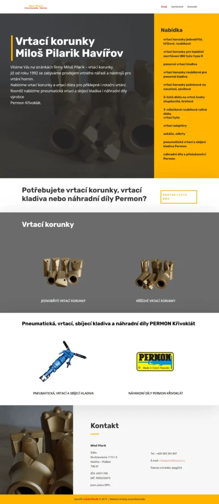 Web pro firmu nabízející vrtací korunky