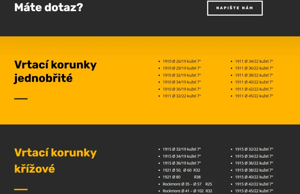 Web pro firmu nabízející vrtací korunky 4
