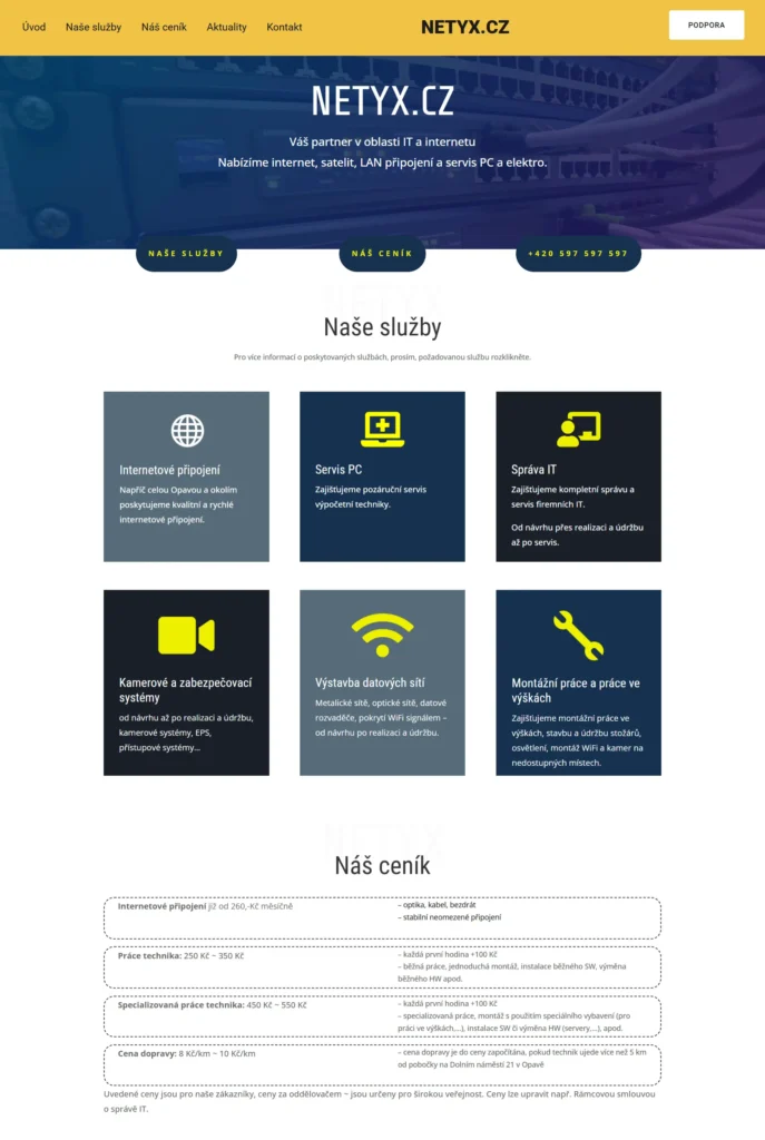 Web pro poskytovatele internetu