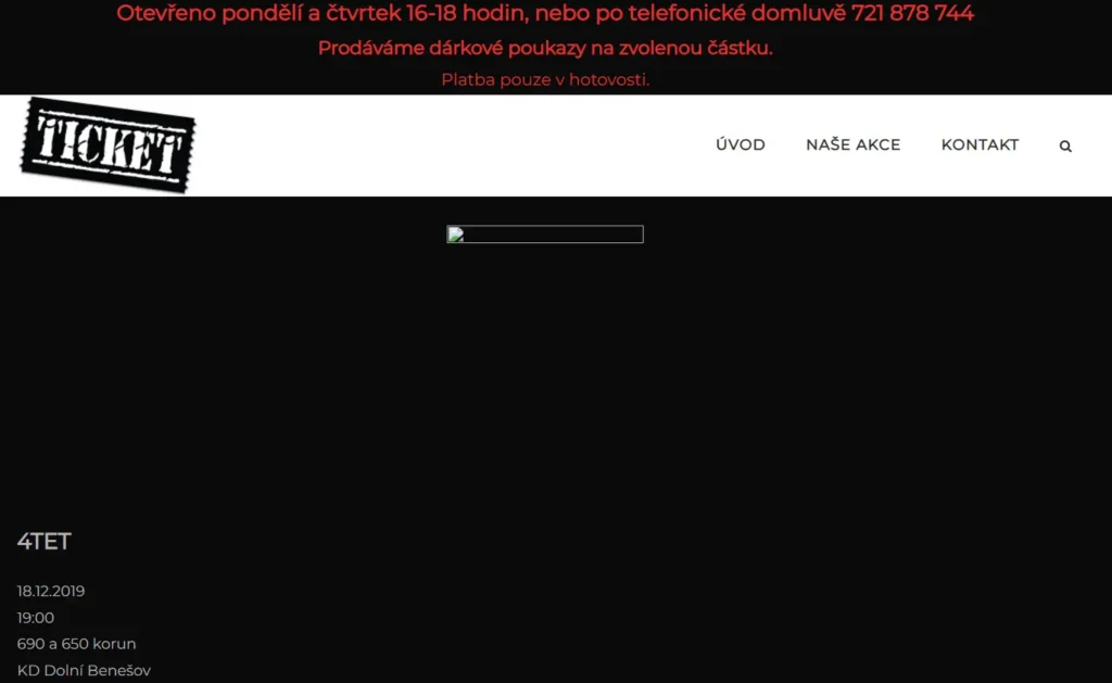 Web pro předprodej vstupenek 3