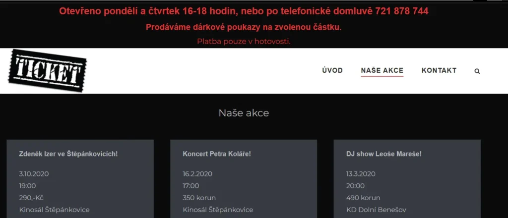 Web pro předprodej vstupenek 4